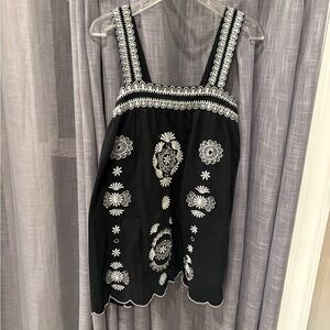 Black White Embroidered L mini sun dress by Funky People stitching boho hippy